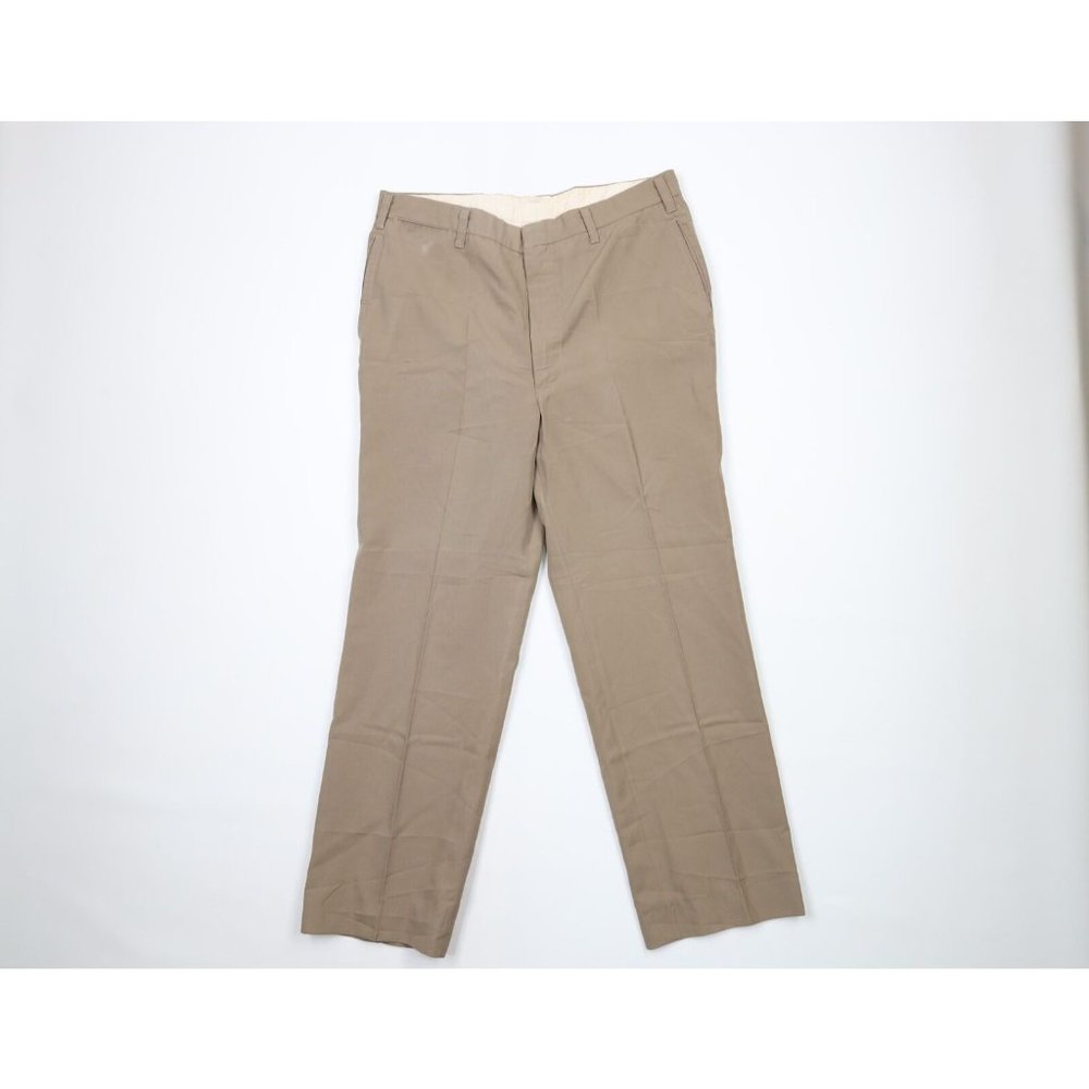 Vintage 60s Macys Mens Size 34x27 Flat Front Flared Chino Pants Trousers Beige